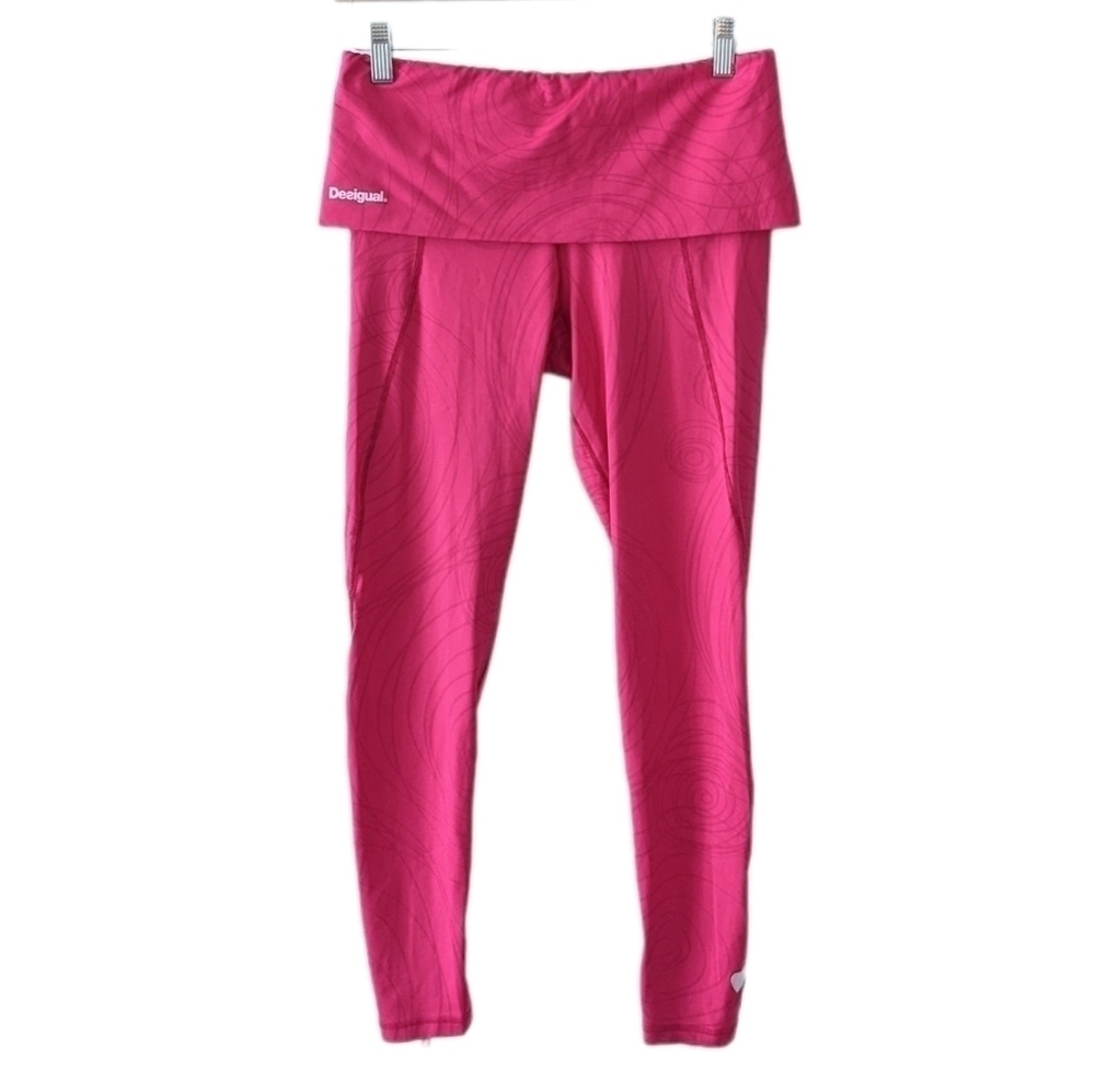 Desigual bright pink yoga pants workout leggings size Medium A8